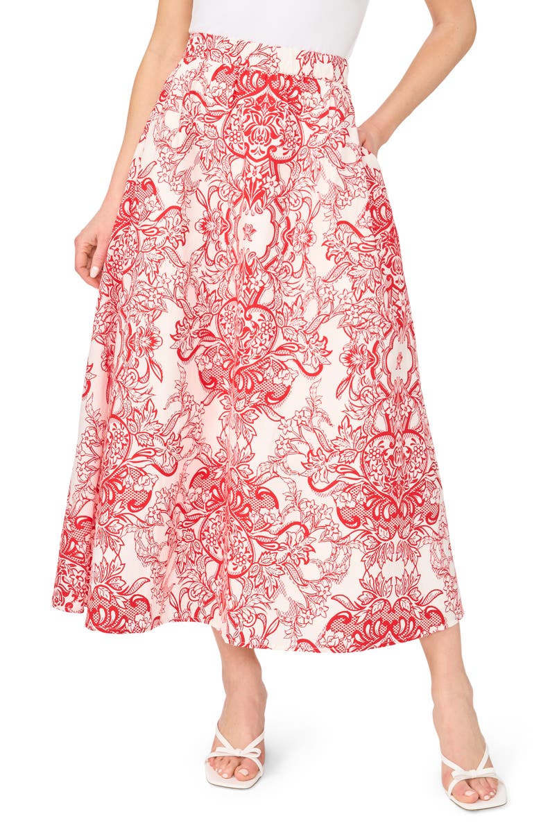 Ted Baker Floral Paisley Cotton Maxi Skirt, Main, color, Classic Cherry