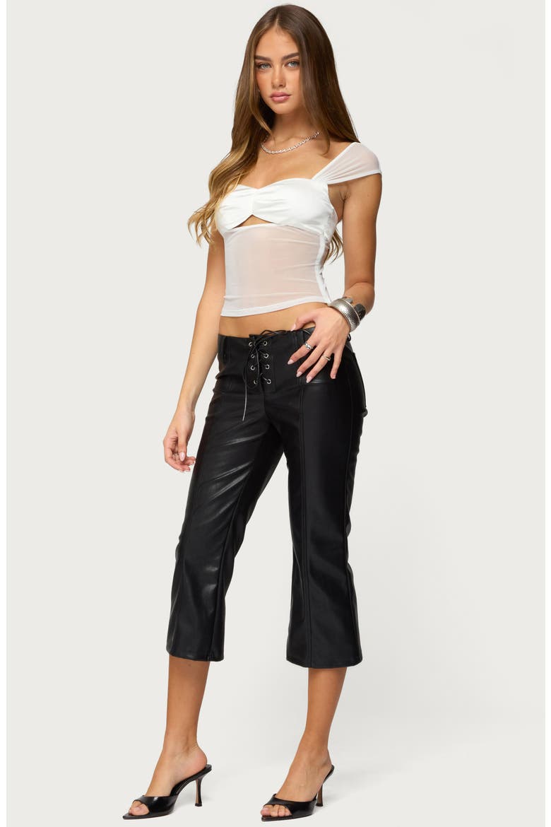 Cutout Satin & Sheer Mesh Crop Top, Alternate, color, WHITE