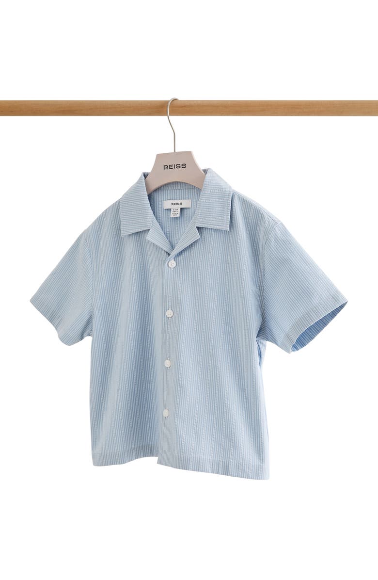Reiss Kids' Pyrus Stripe Button-Up Camp Shirt, Alternate, color, Blue