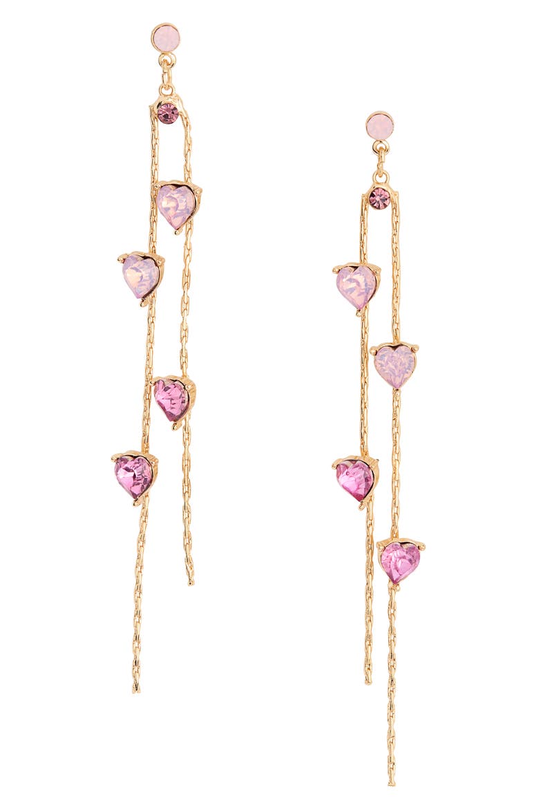 Valentine's Day Heart Linear Drop Earrings, Main, color, PINK MULTI- GOLD