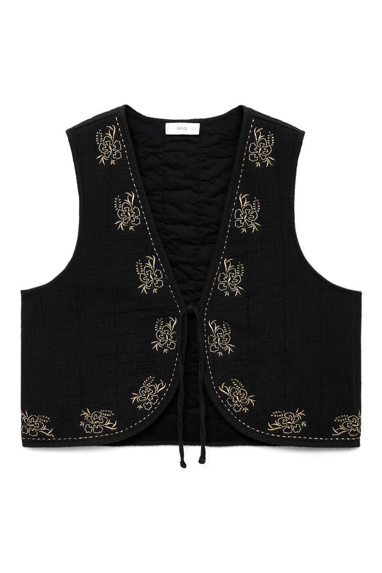 Embroidered Floral Cotton Vest, Alternate, color, BLACK