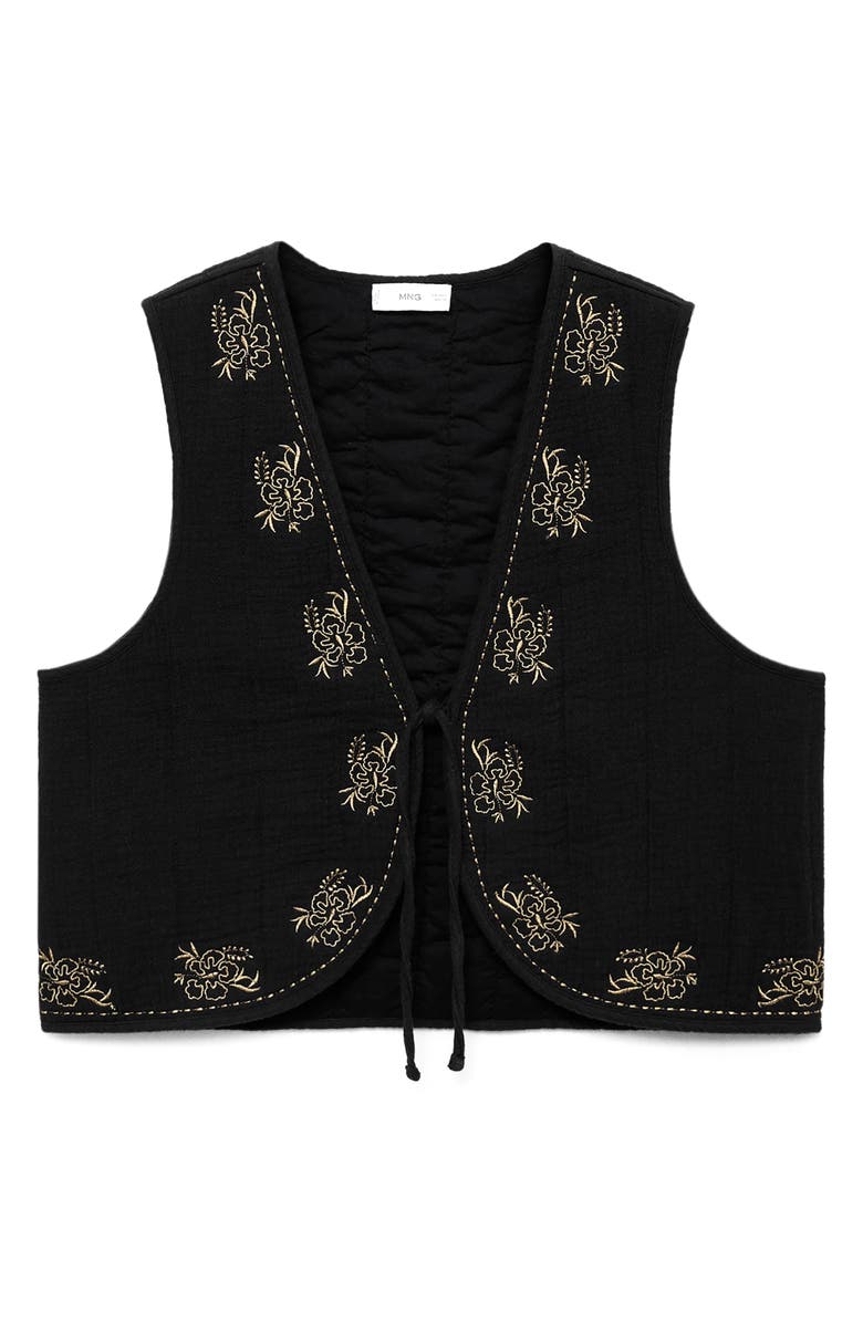 MANGO TEEN Embroidered Floral Cotton Vest, Alternate, color, Black