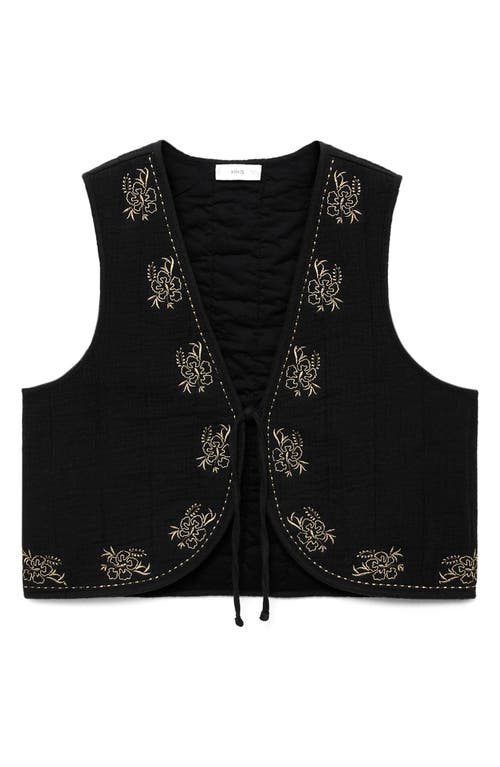 Mango Teen Embroidered Floral Cotton Vest In Black