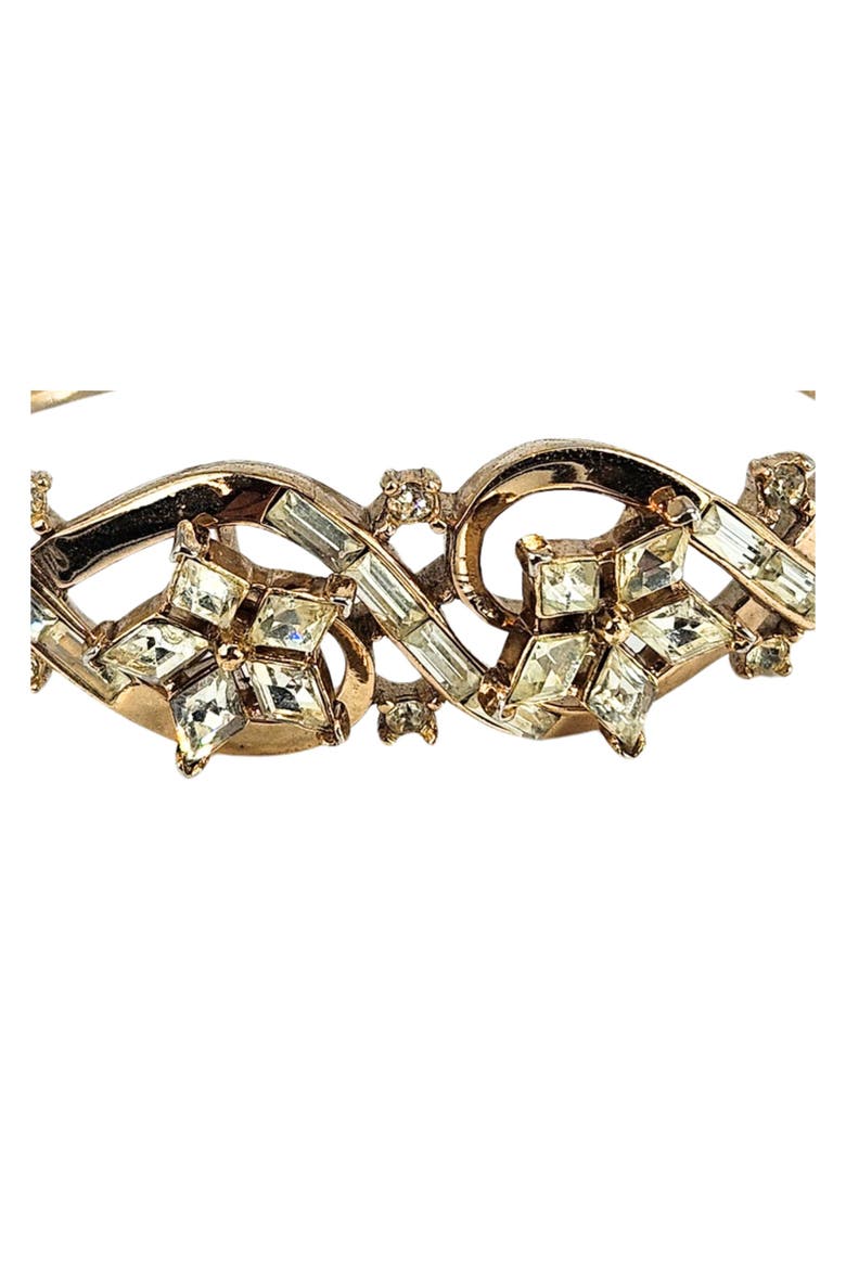 Vintage 1950s Flower Rhinestone Gold Bracelet, Alternate, color, Gold
