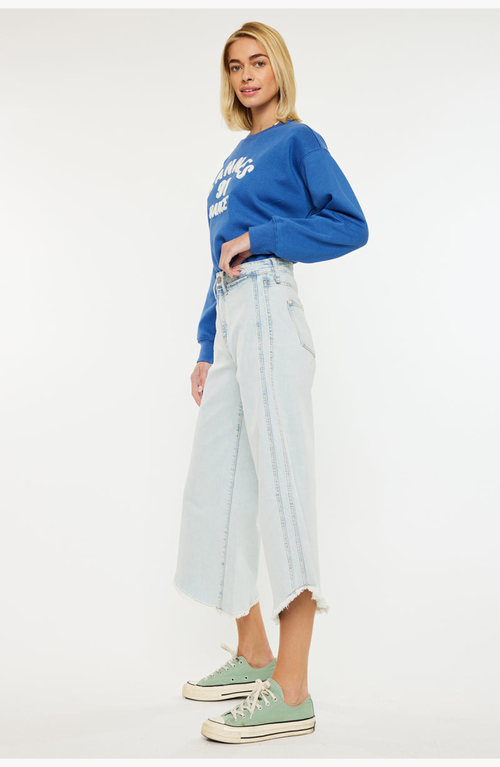 Kancan Arnie High Rise Crop Gaucho Pants In Light Wash