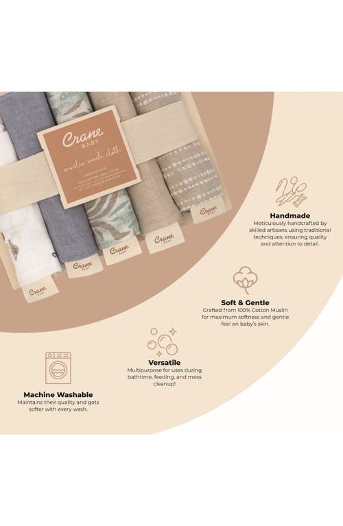 Crane Baby Parker 5-pack Assorted Cotton Muslin Washcloths In Blue