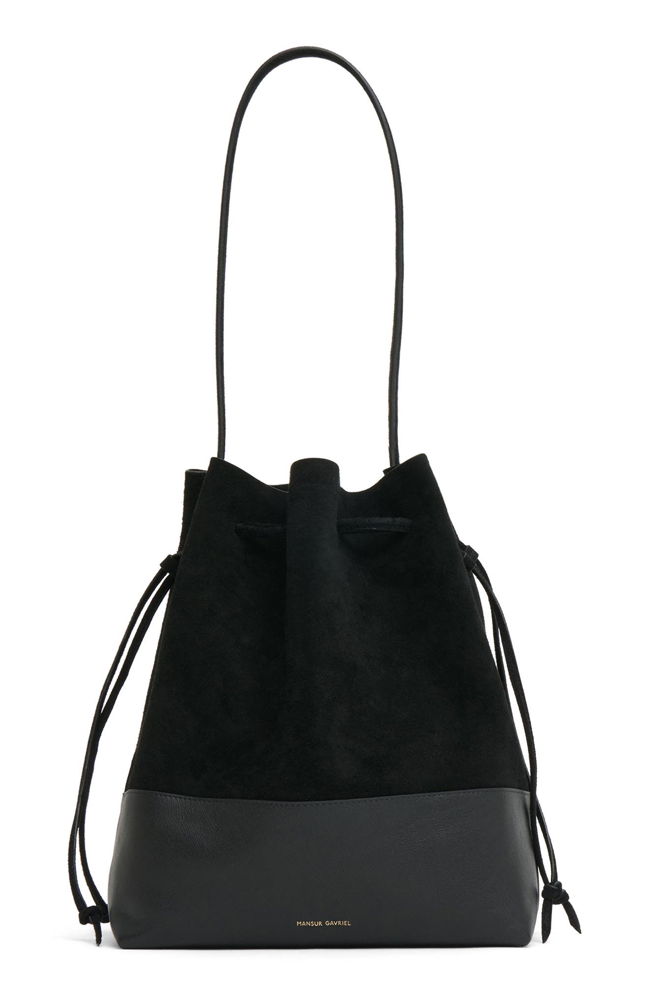 Mansur Gavriel Drawstring Cabas Bucket Bag, Main, color, Black/ Black