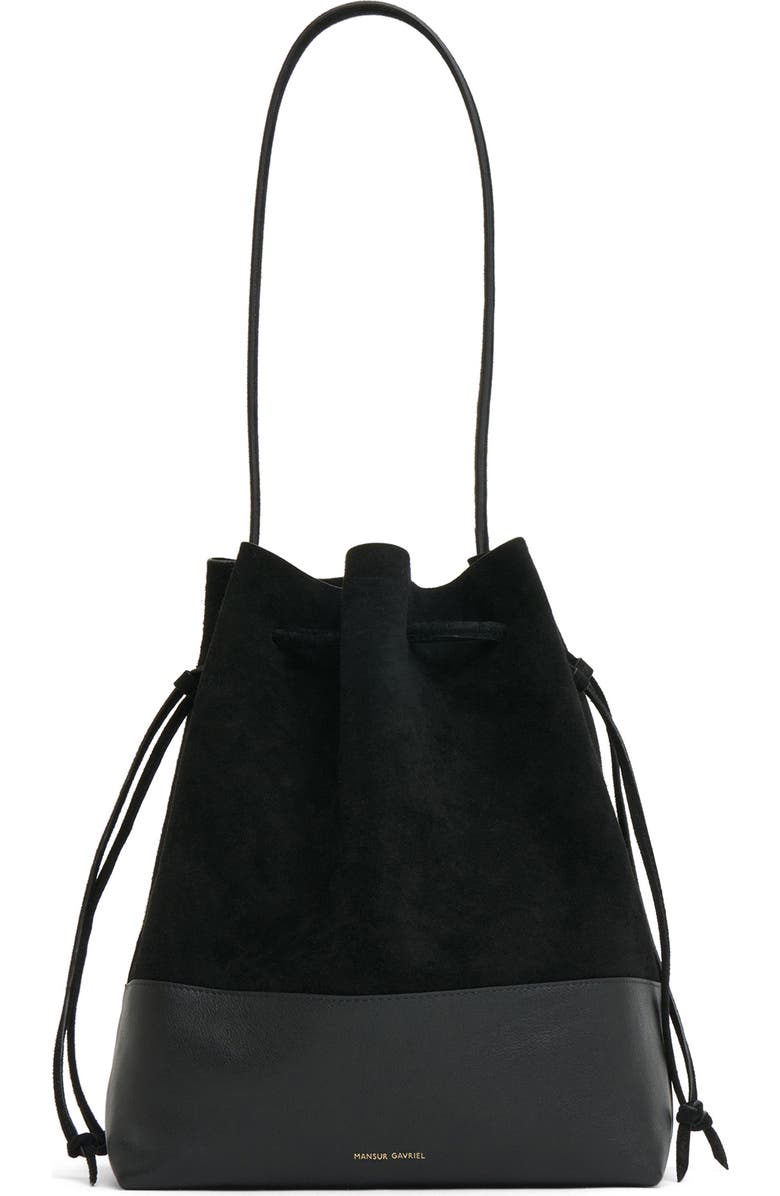 Mansur Gavriel Drawstring Cabas Bucket Bag, Main, color, Black/ Black