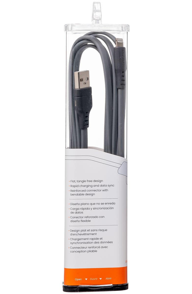 Ventev Flat USB-A to Apple Lightning High Speed Tangle-Free 6 Foot Cable, Alternate, color, Gray