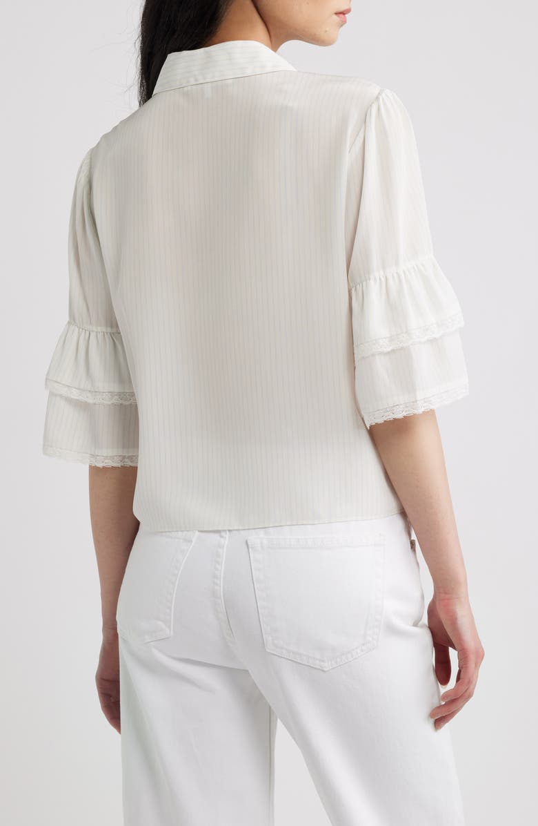 FRAME Lace Trim Ruffle Sleeve Silk Button-Up Top, Alternate, color, Cream Multi
