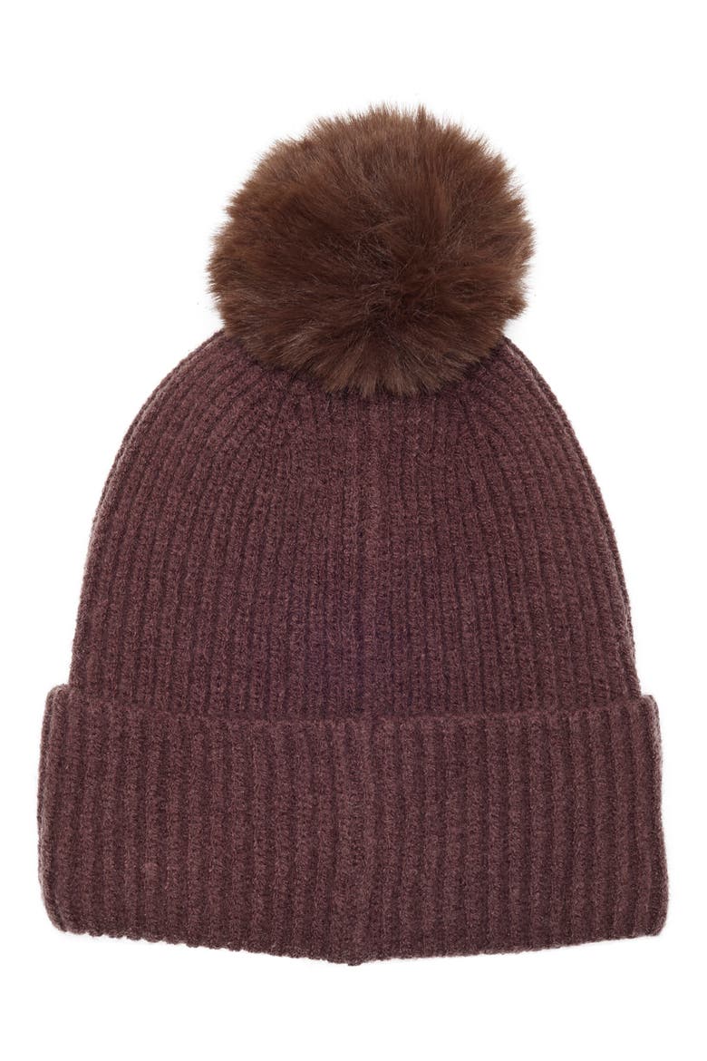 Mixed Metallic Pom Beanie, Alternate, color, CHOCOLATE