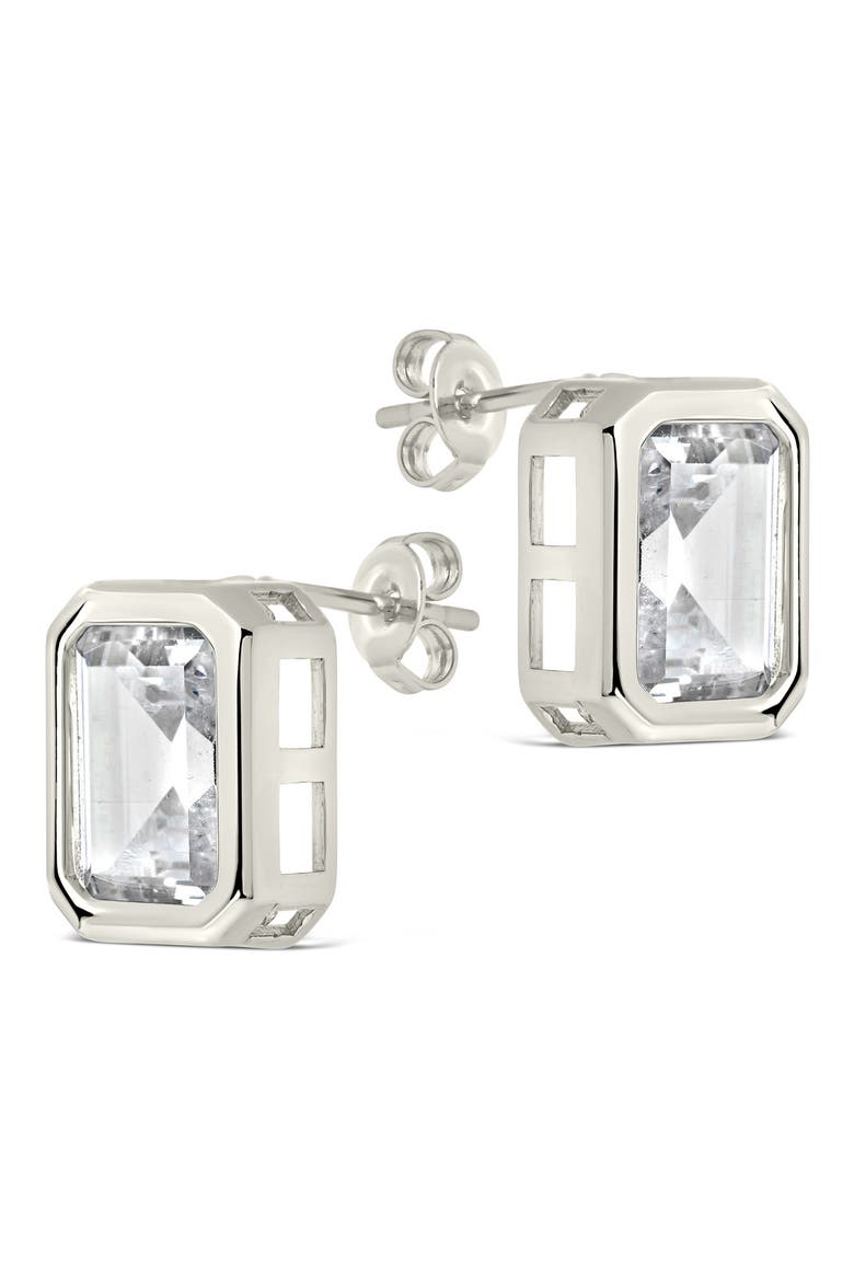 Camille Bezel Cubic Zirconia Stud Earrings, Alternate, color, SILVER
