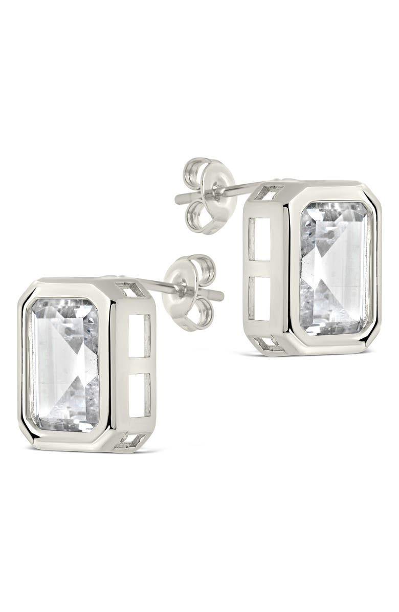 Sterling Forever Camille Bezel Cubic Zirconia Stud Earrings, Alternate, color, Silver