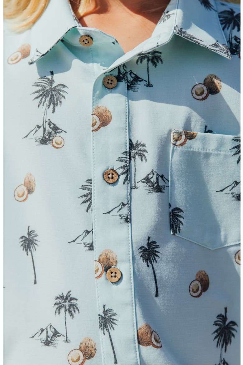 Kids' Coconut Print Short Sleeve Button-Up Shirt, Alternate, color, SURF SPRAY