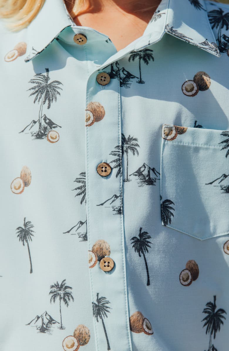 Feather 4 Arrow Kids' Coconut Print Short Sleeve Button-Up Shirt, Alternate, color, Surf Spray