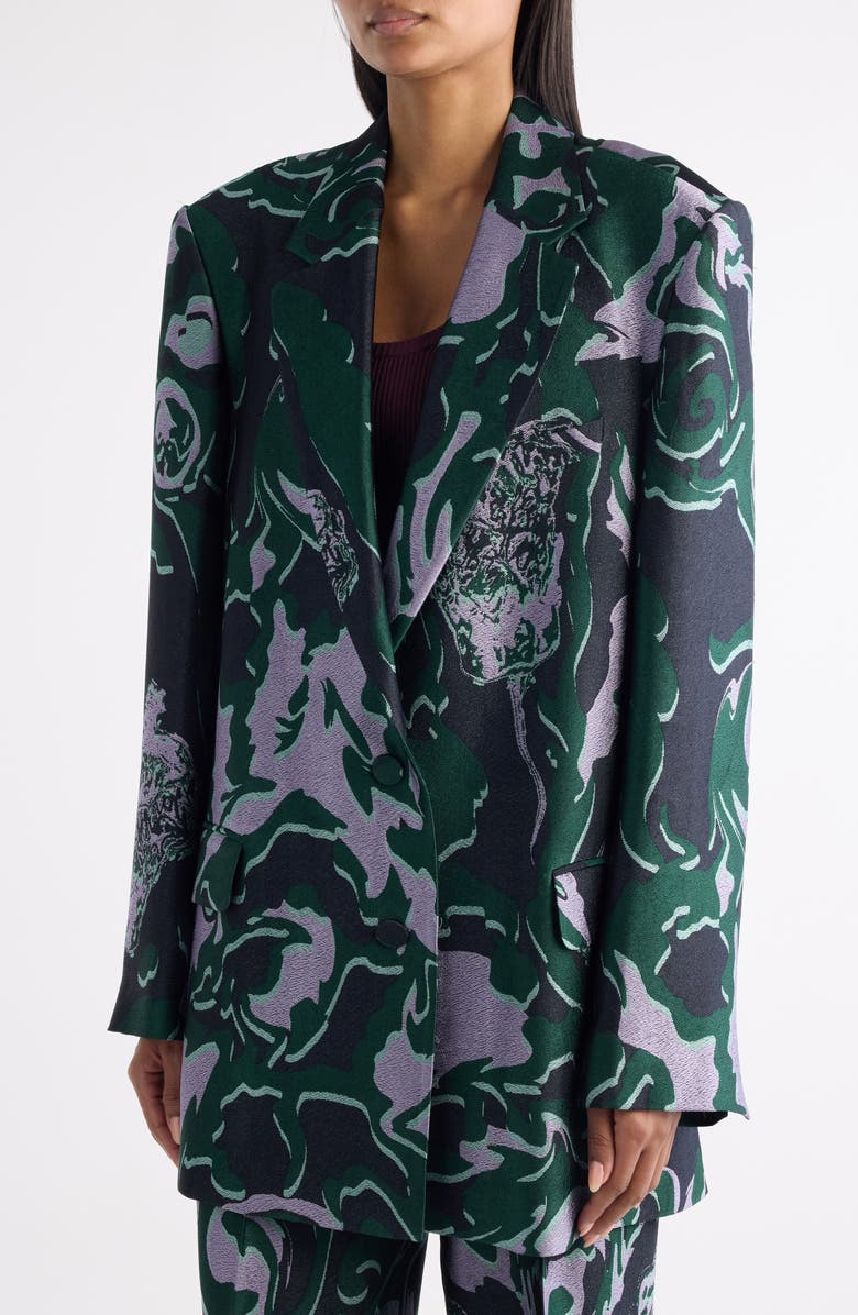 Dries Van Noten Bastis Abstract Floral Jacquard Single Breasted Crepe Blazer, Alternate, color, Dark Green