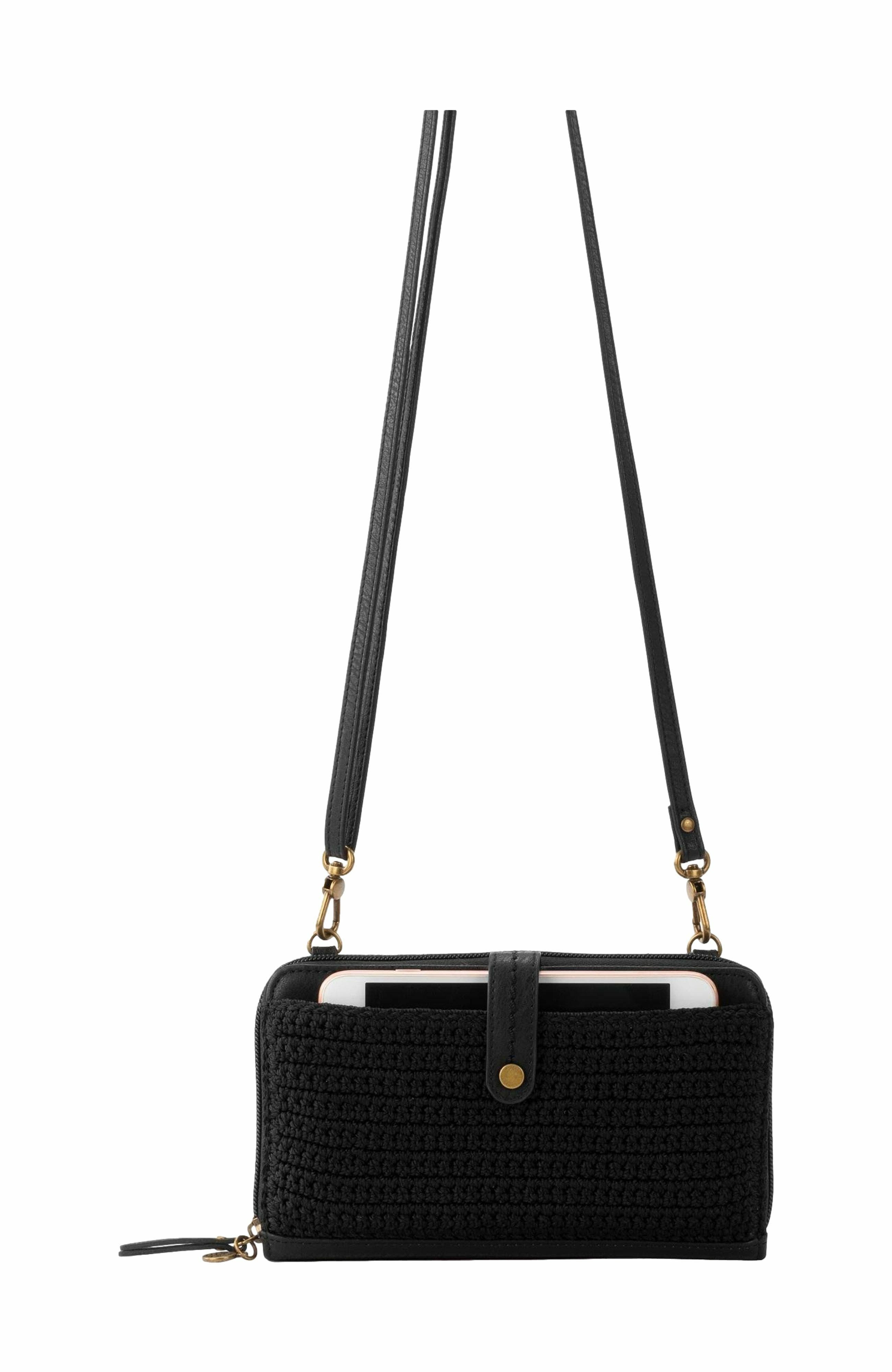Iris Leather Large Smartphone Crossbody Bag, Alternate, color, BLACK LEAFDNU