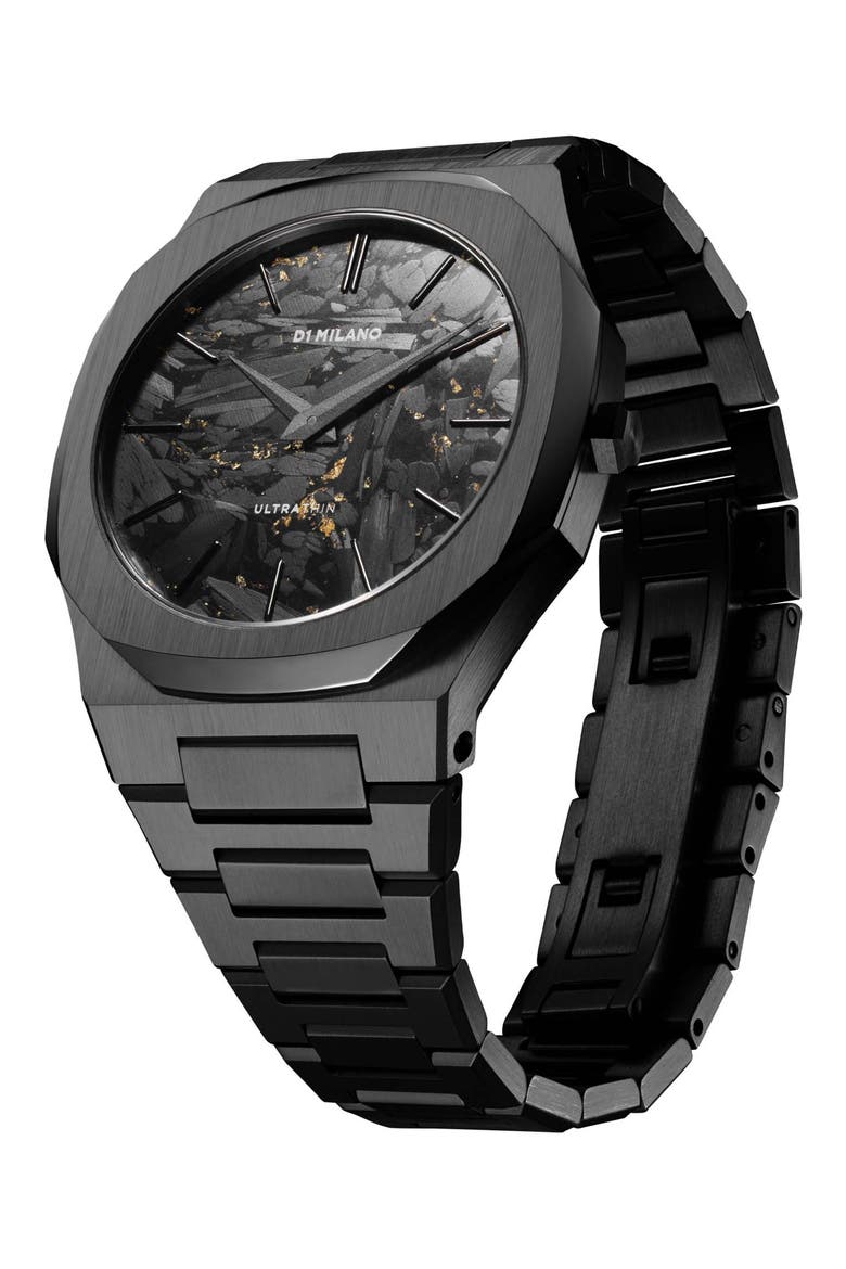 Black DLC Ultra Thin Bracelet Watch, 40mm, Alternate, color, BLACK