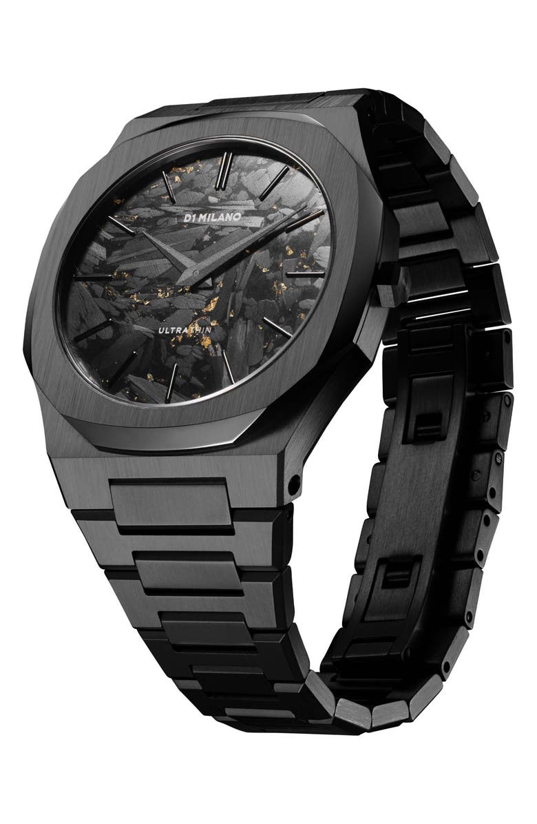 D1 Milano Black DLC Ultra Thin Bracelet Watch, 40mm, Alternate, color, Black