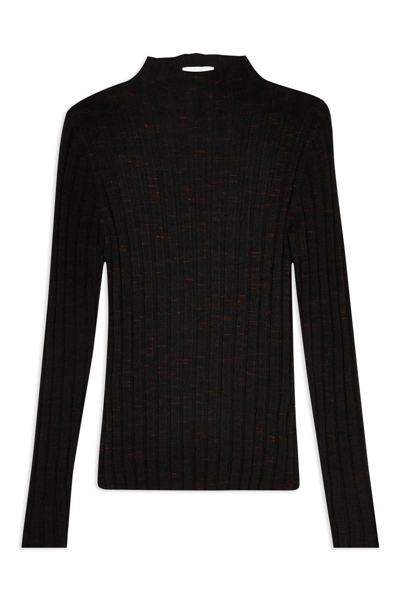 Ribbed Marled Mock Neck Top, Alternate, color, BLACK