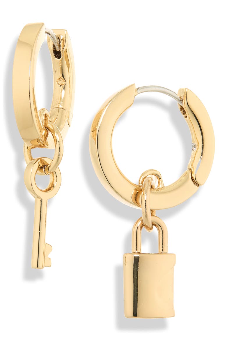 Asymmetrical Drop Huggie Hoop Earrings, Main, color, GOLD