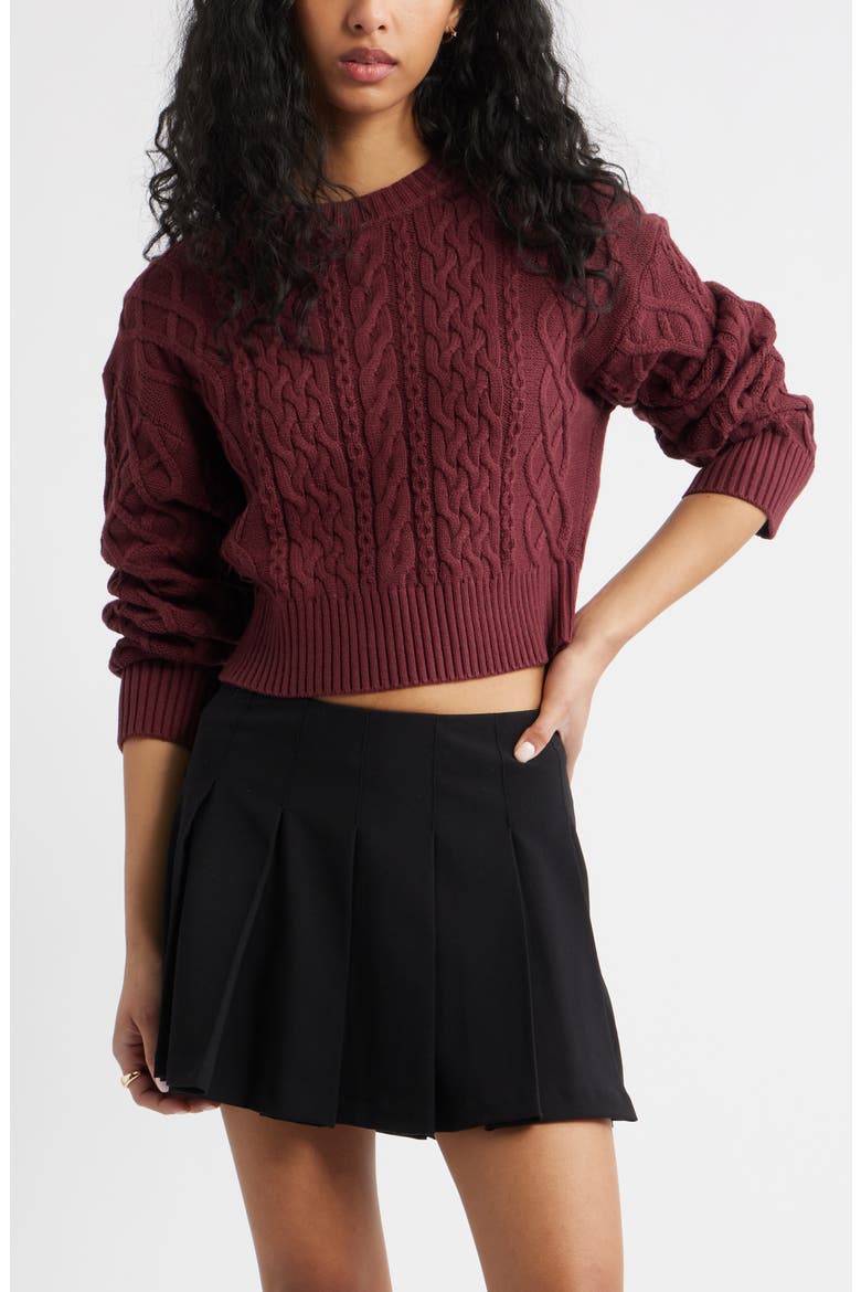 Cable Pullover Sweater, Main, color, BURGUNDY TANNIN
