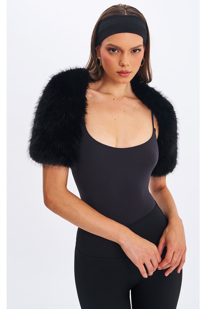 Kori Faux Fur Micro Bolero, Main, color, Black
