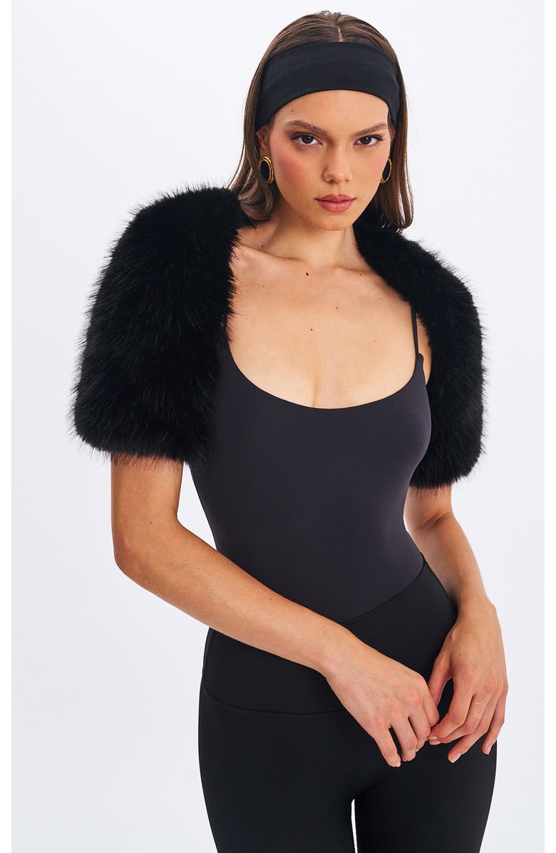 Miss Circle Kori Faux Fur Micro Bolero, Main, color, Black