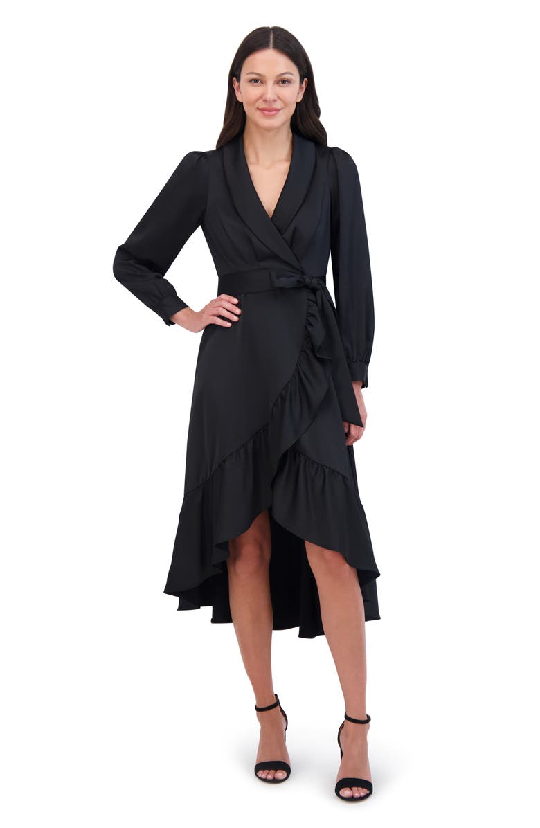 Vince Camuto Long Sleeve Faux Wrap Satin High-Low Dress, Alternate, color, 