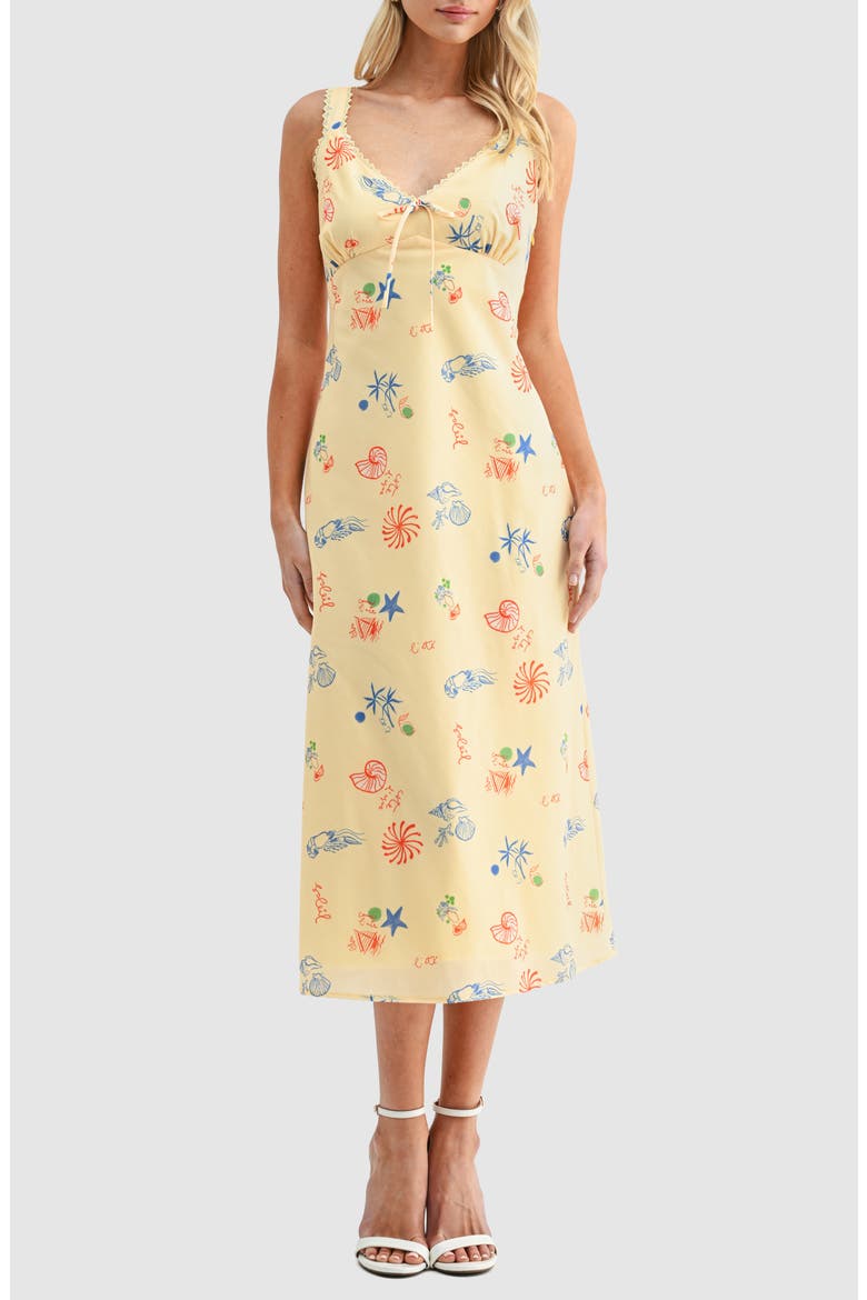 Lace Inset Midi Dress, Main, color, YELLOW SEA STAR