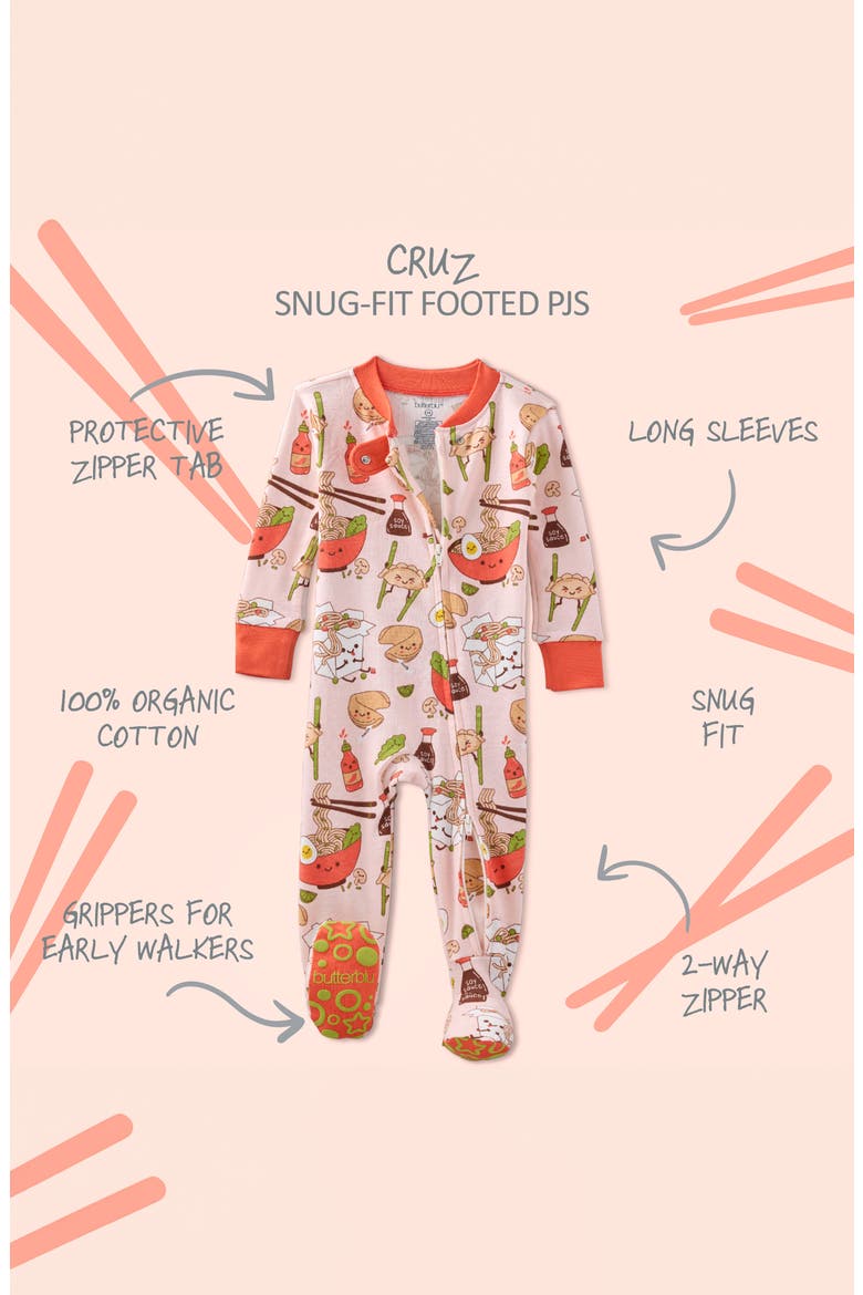 Cruz One-Piece Organic Cotton Footie Pajamas, Alternate, color, DIM SUM FUN