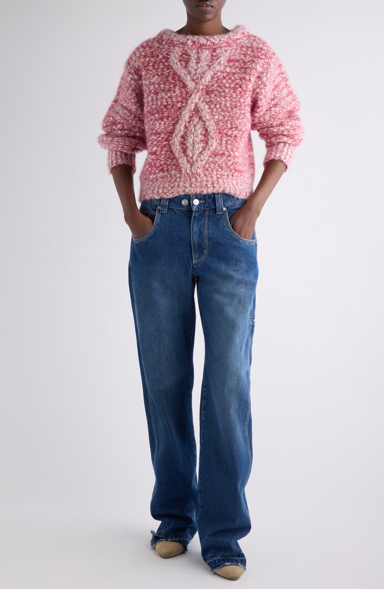 Isabel Marant Dorota Alpaca & Mohair Blend Cable Sweater, Alternate, color, Ecru/ Red