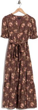 AUGUST SKY Floral Tie Waist Midi Dress