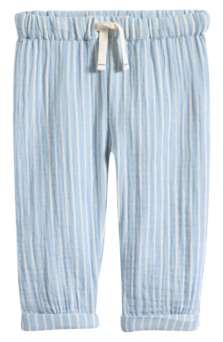Mini Boden Stripe Double Cloth Drawstring Pants, Main, color, Light Blue Stripe