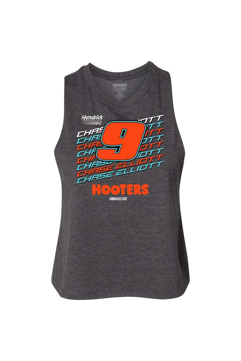 Women's Hendrick Motorsports Team Collection  Heather Charcoal Chase Elliott Hooters Racer Back Tank Top, Alternate, color, Heather Charcoal
