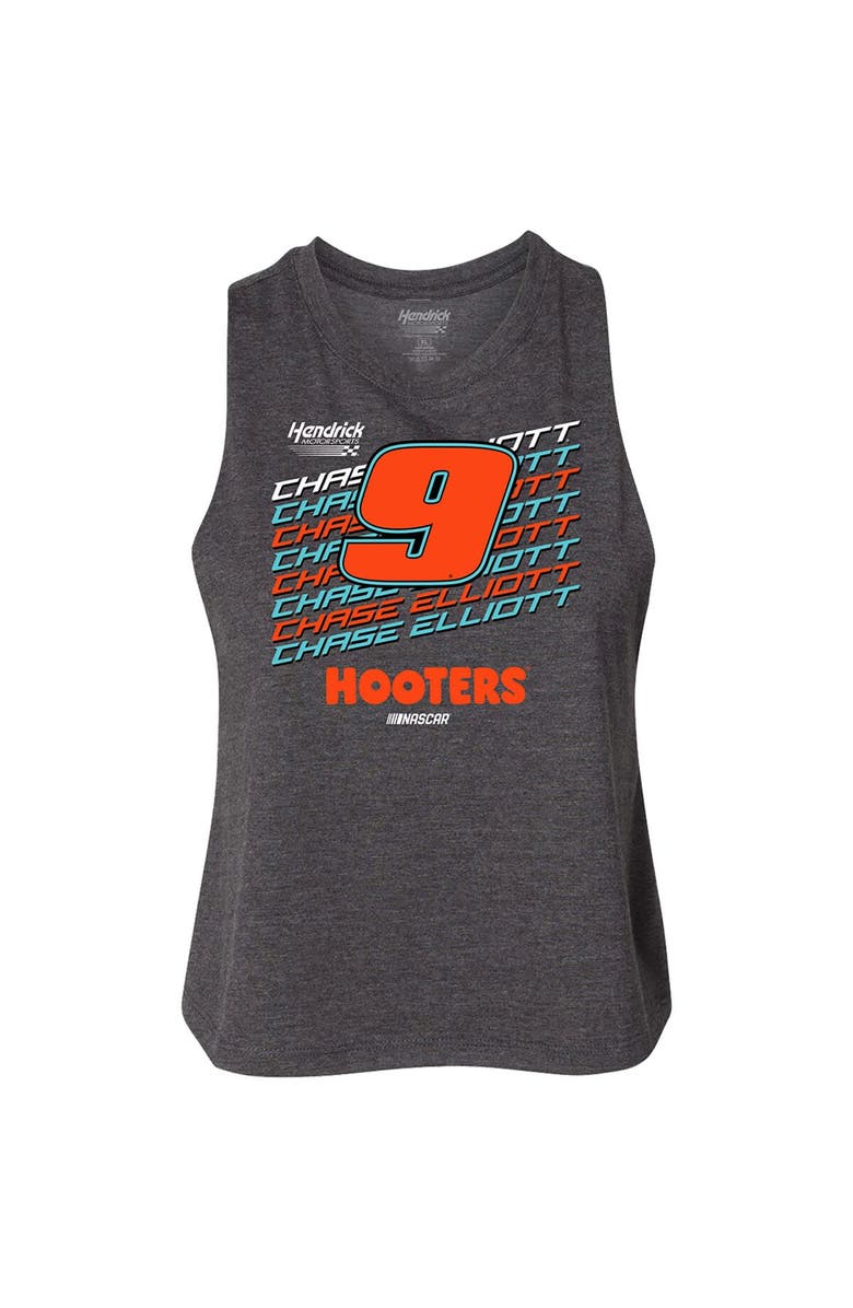 HENDRICK MOTORSPORTS TEAM COLLECTION Women's Hendrick Motorsports Team Collection Heather Charcoal Chase Elliott Hooters Racer Back Tank Top, Alternate, color,