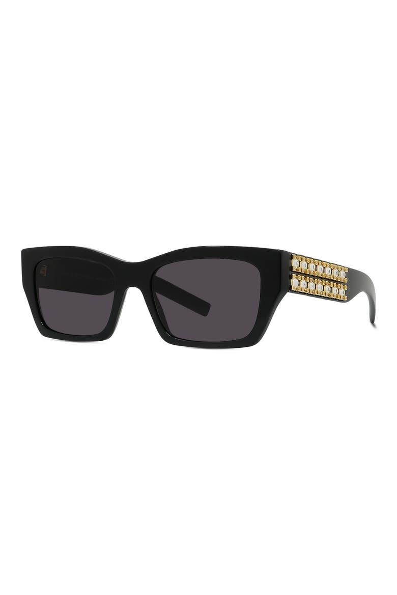 Plumeties 54mm Geometric Sunglasses, Alternate, color, SHINY BLACK / SMOKE