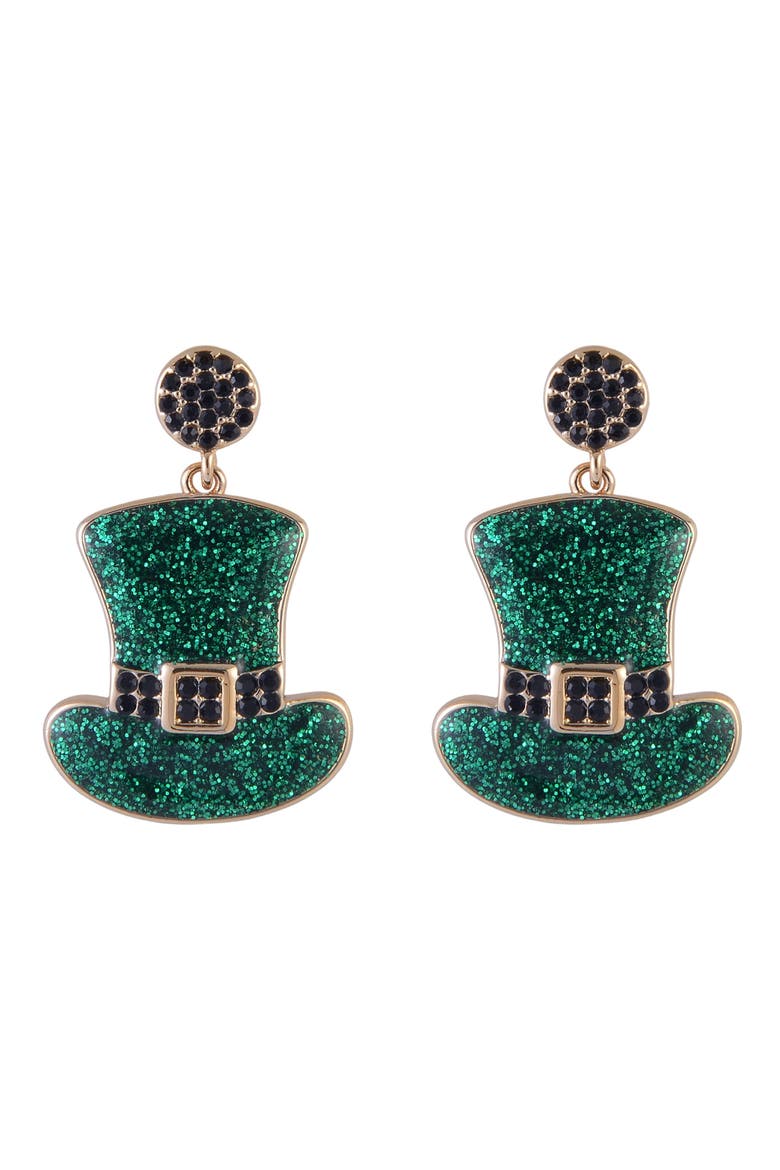 Glitter Top Hat Earrings, Alternate, color, Green
