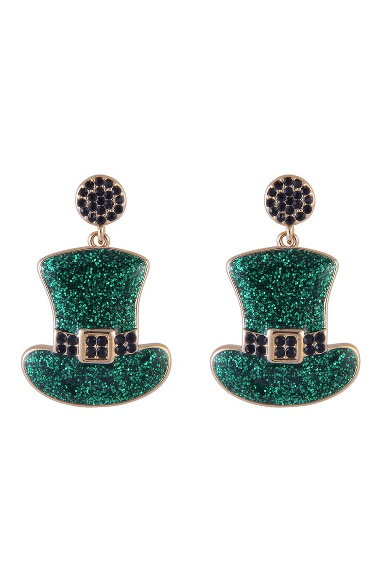 Hallmark Glitter Top Hat Earrings, Alternate, color, Green