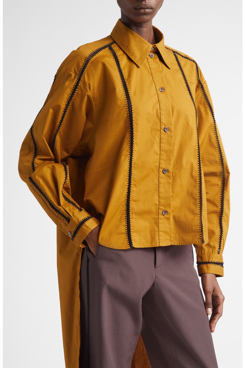 Morning Embroidered Cotton Shirt, Alternate, color, CUMIN-BLACK