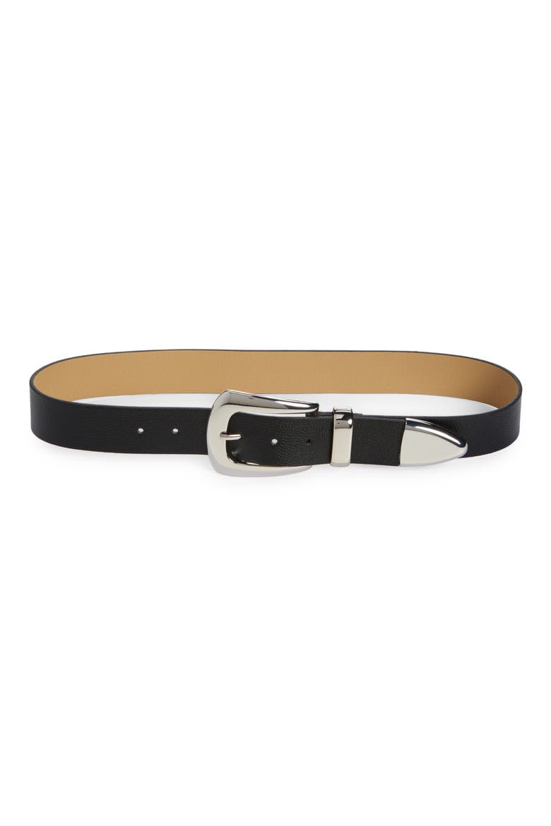 Puffy Buckle Faux Leather Belt, Main, color, BLACK/SILVER