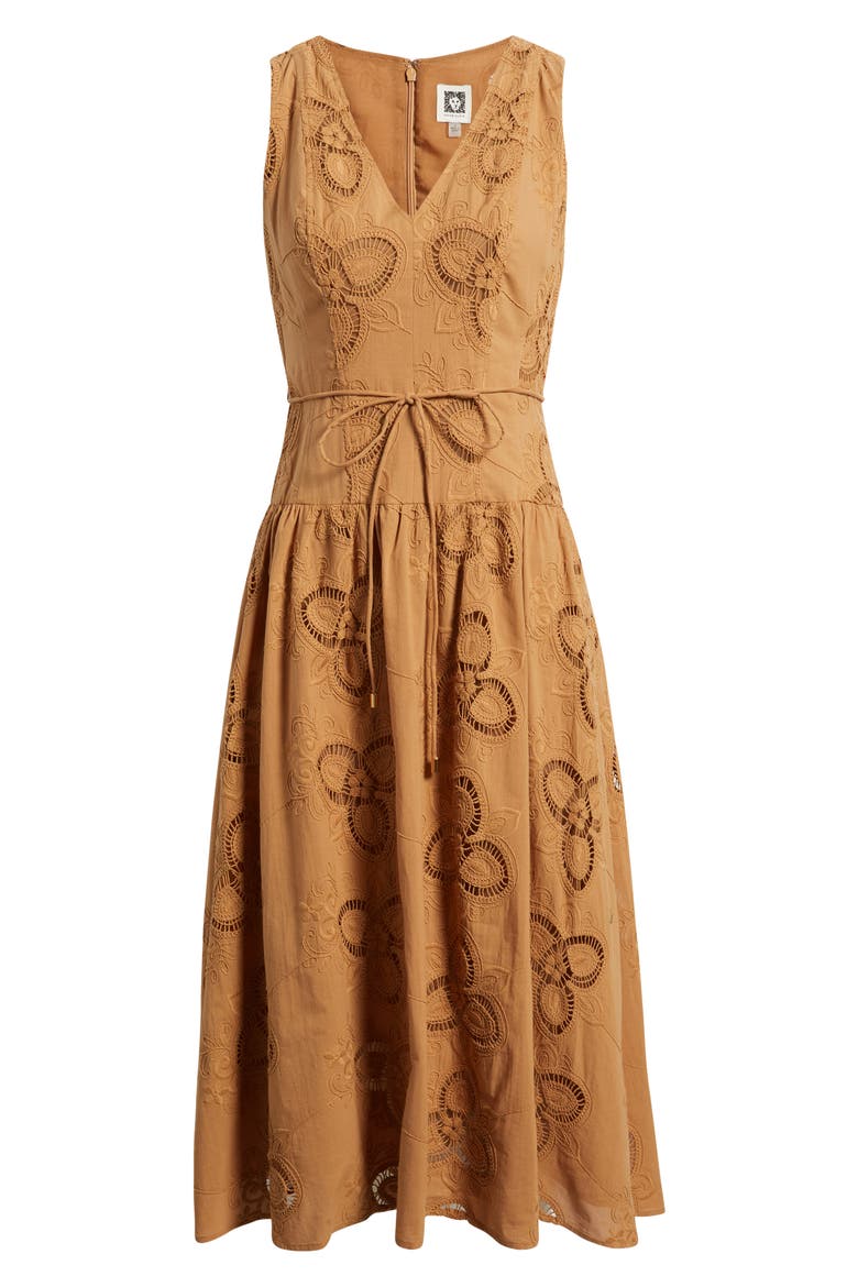 Embroidered Sleeveless Midi Dress, Alternate, color, GINGER ROOT