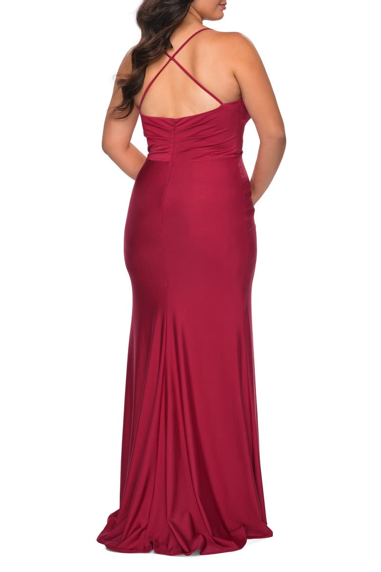 Jersey Dress for Curves with Slit and Criss Cross Back, Alternate, color, BURGUNDY