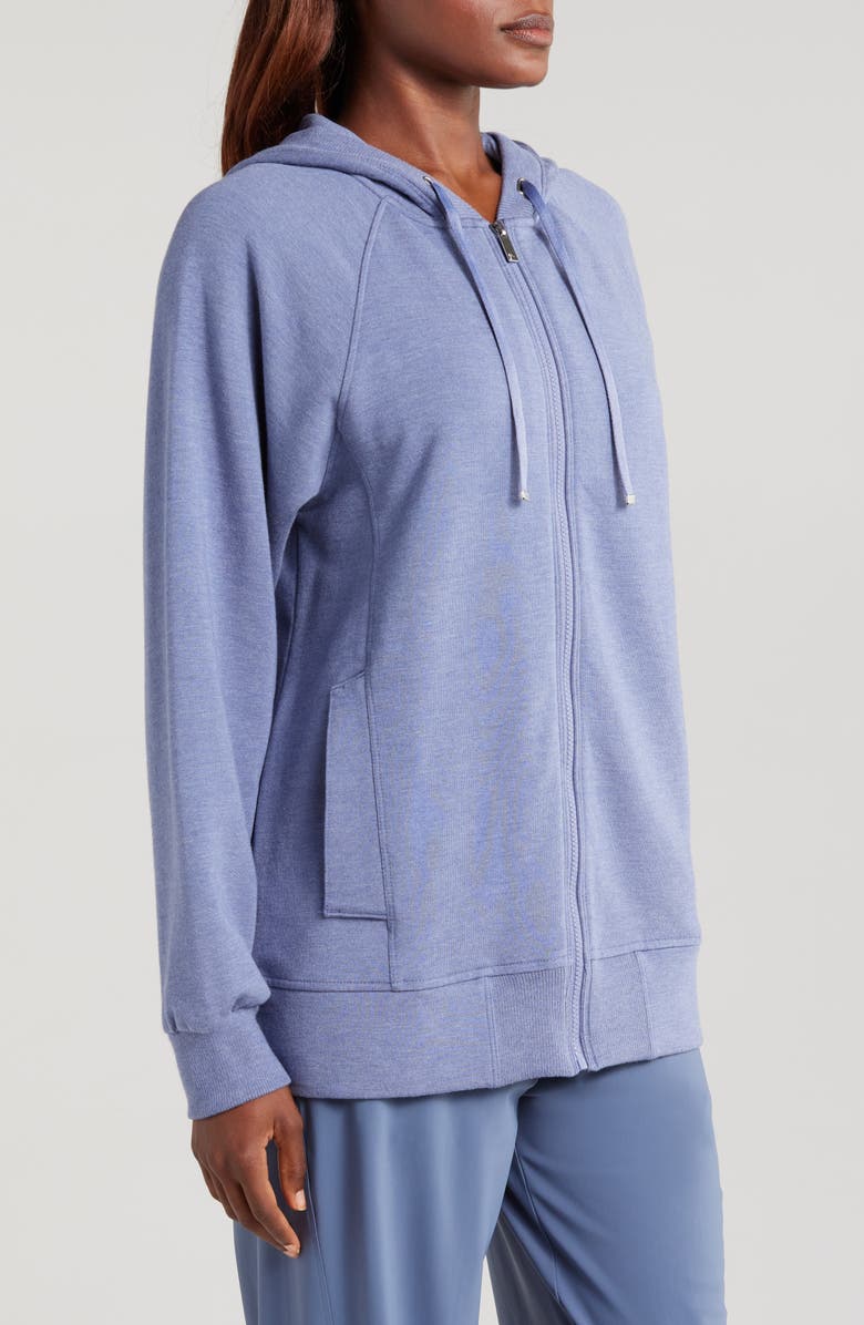 TravisMathew Off Script Stretch Modal & Cotton Zip Hoodie, Alternate, color, Heather Crown Blue
