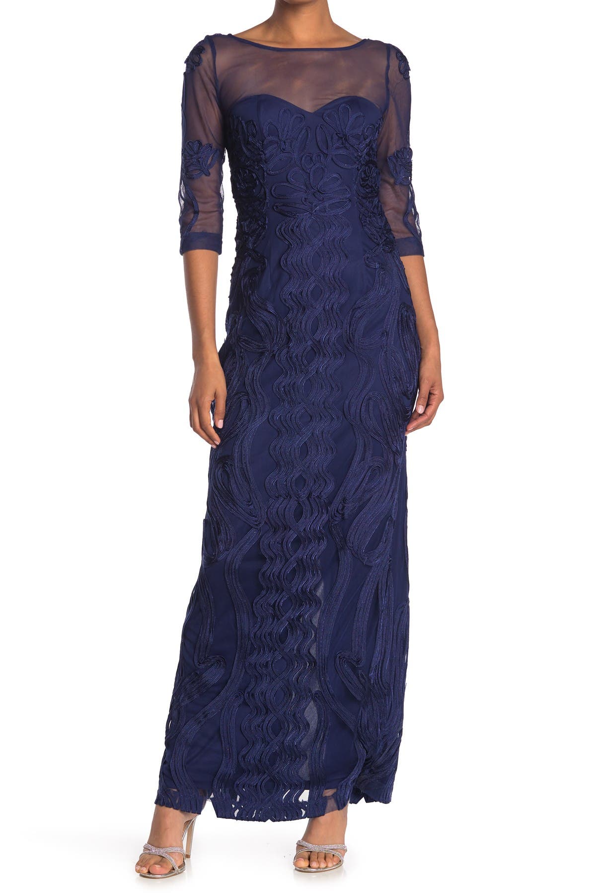 JS Collections Illusion Yoke Soutache Column Gown (Women) | Nordstromrack