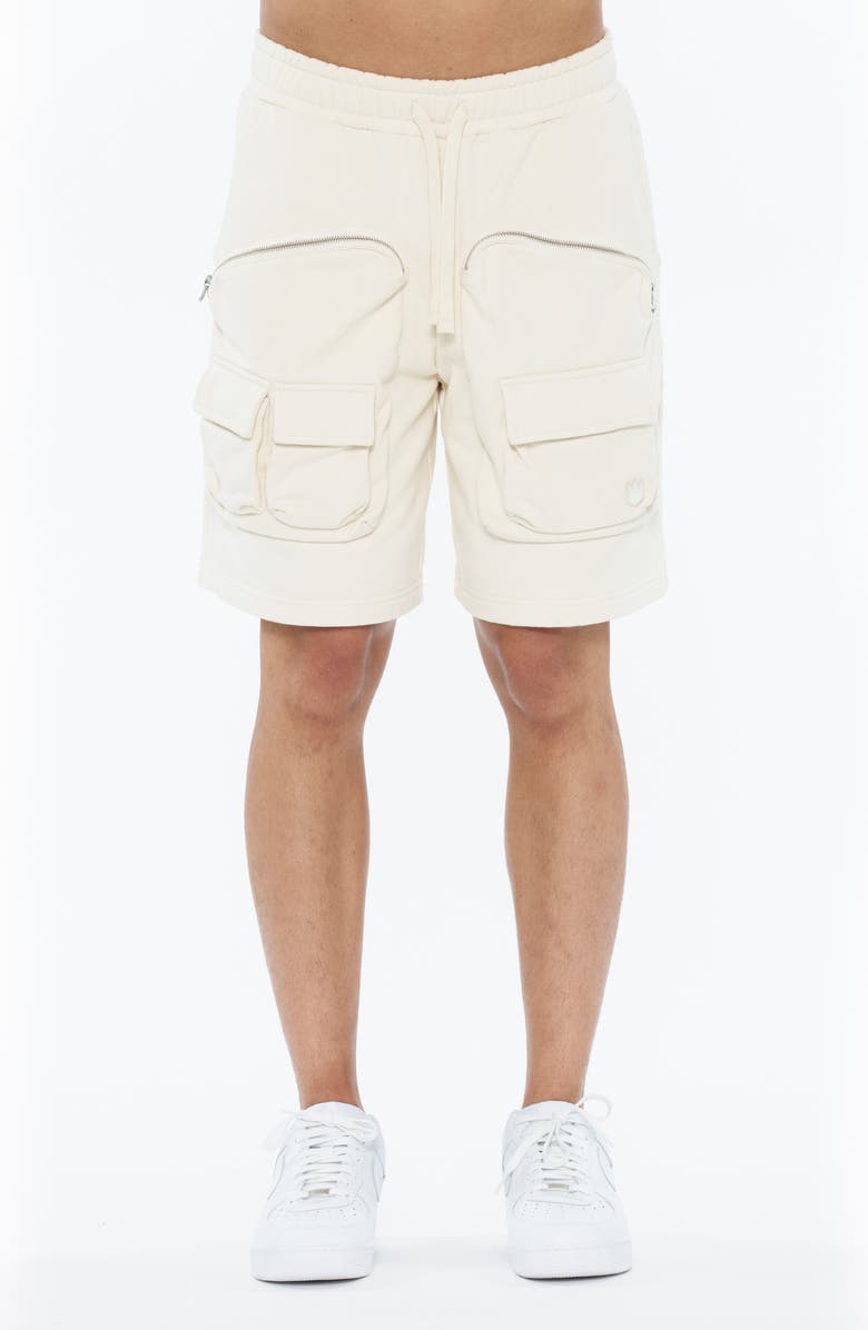 Cult of Individuality Fleece Cargo Shorts, Main, color, Winter White