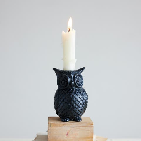 Carved Stone Owl Taper Holder