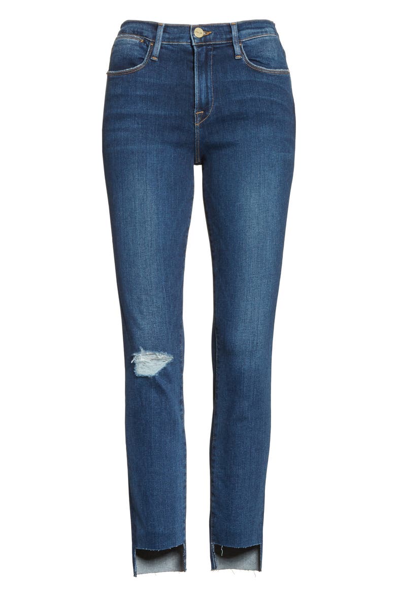 Le High High Waist Staggered Hem Slim Jeans, Alternate, color, BAISLEY