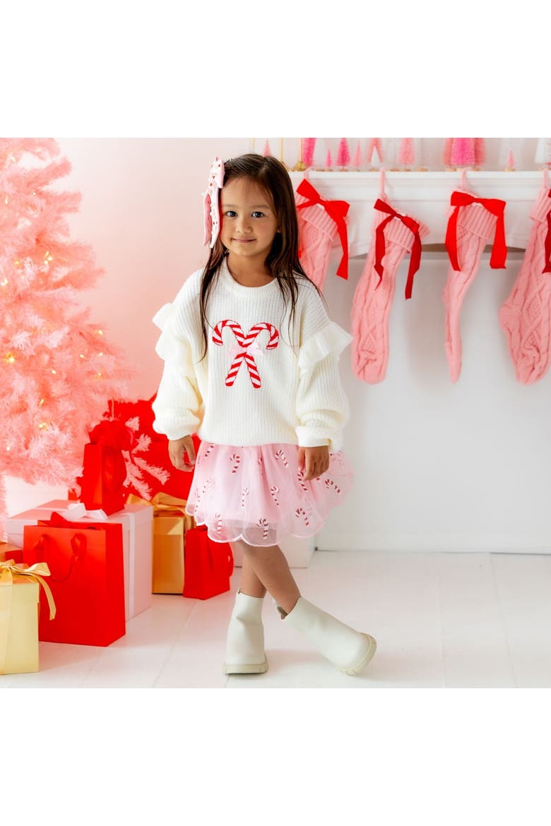 Candy Cane Christmas Gemstone Bow Clip, Alternate, color, Soft Pink