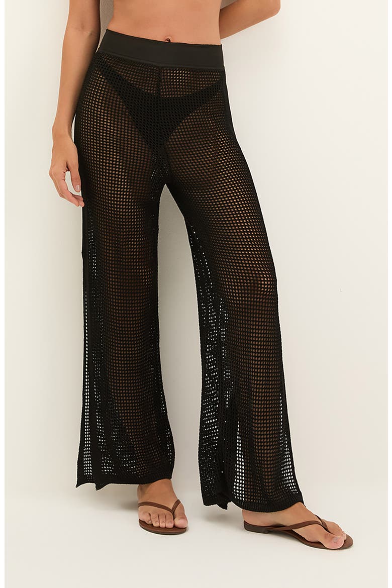 Valerie Open Stitch Wide Leg Pants, Main, color, BLACK